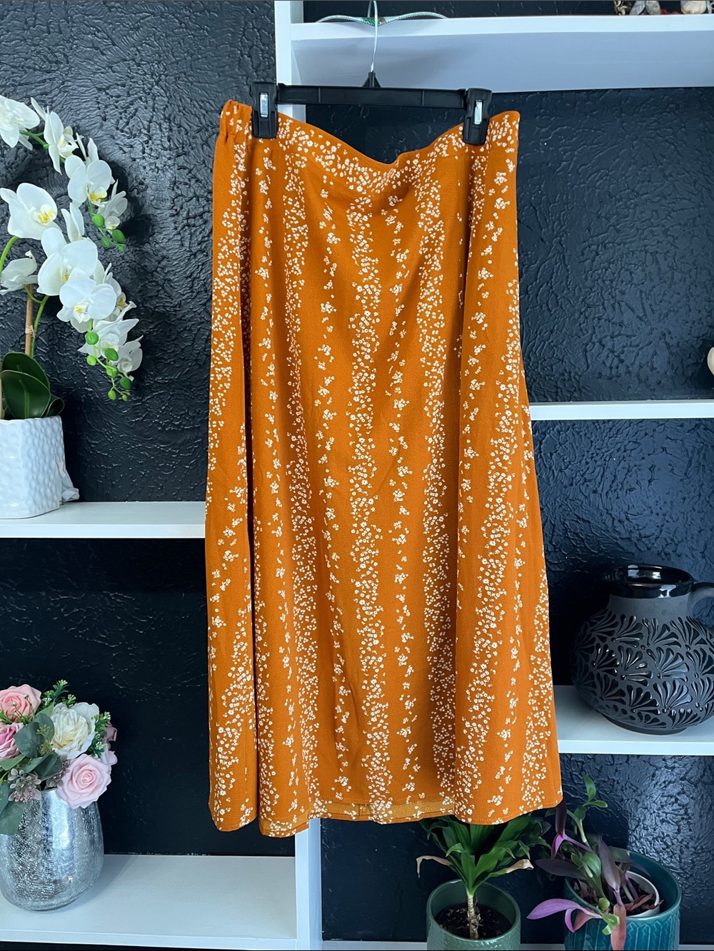 BCBG Paris mustard-Orange Floral A-Line Midi Skirt